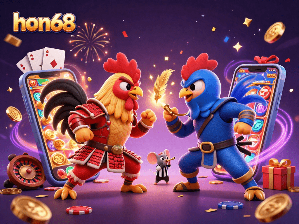 Experience thrilling action at hon68 with epic rooster battles, dynamic slot games, and festive excitement.