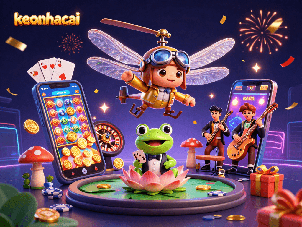 Experience thrilling gameplay at keonhacai with vibrant casino action featuring a dragonfly pilot and frog croupier.