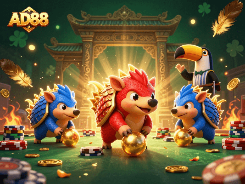 Spin into winnings with AD88’s thrilling casino adventure featuring playful pangolins.