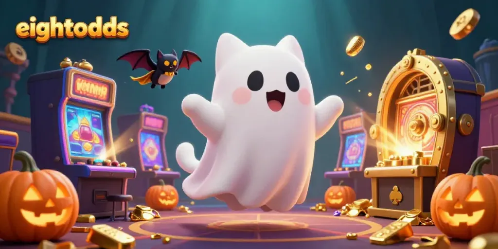 Experience the thrill of online gambling with eightodds in a vibrant casino scene featuring lively characters and sparkling treasures.