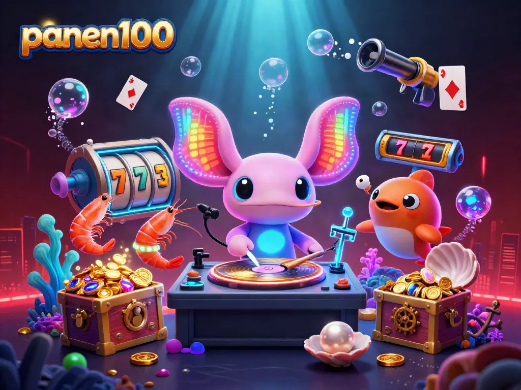 Spin the reels with panen100's vibrant casino scene full of action and excitement.