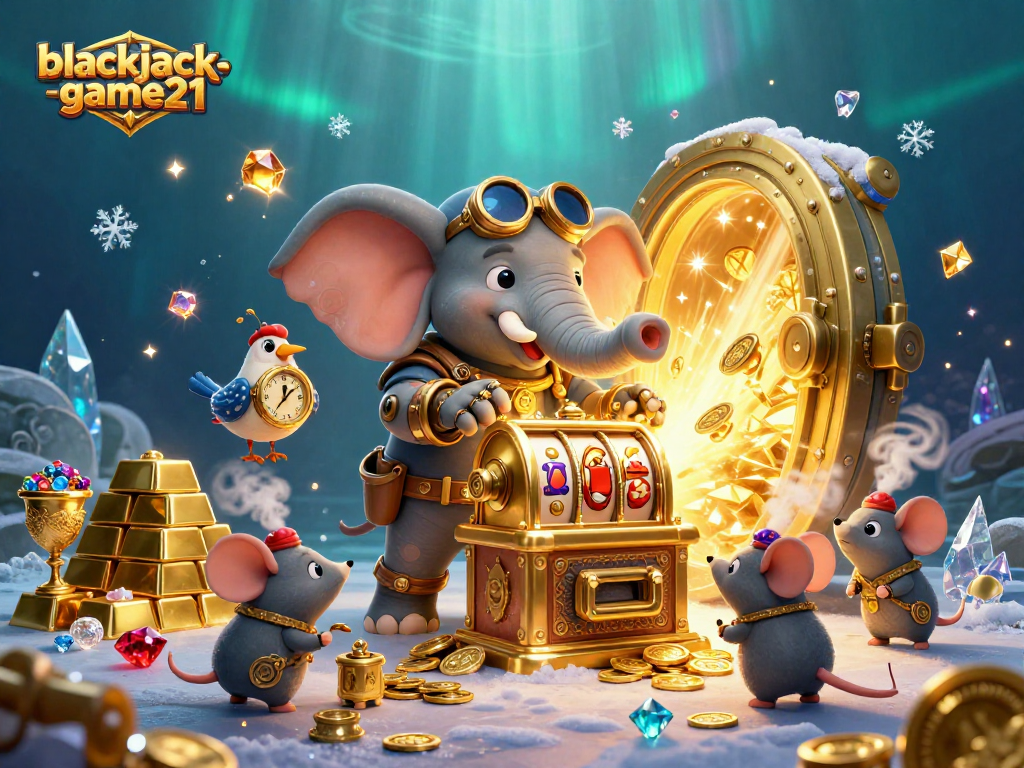 Engage with blackjack-game21 through a lively steampunk casino scene filled with treasures.