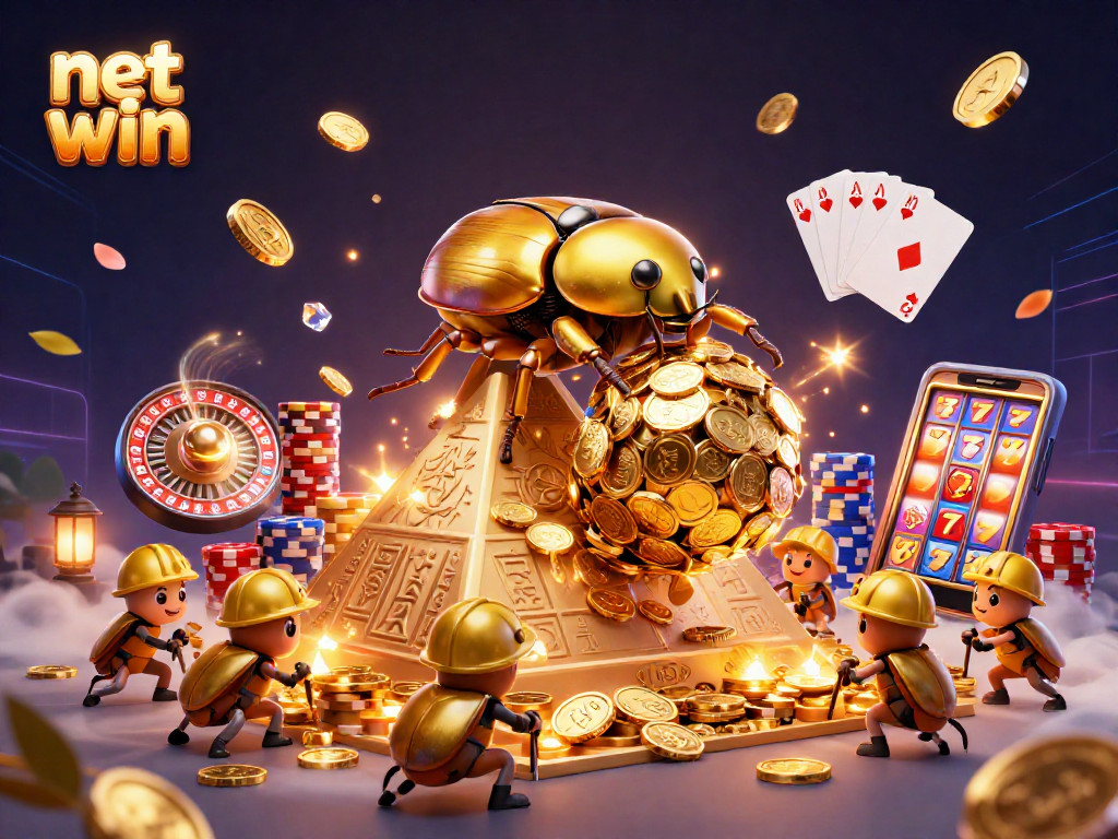 Experience the thrill of net win as golden coins cascade in a vibrant casino scene.