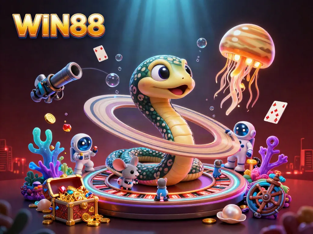 Experience an exhilarating WIN88 adventure with futuristic casino elements in outer space.