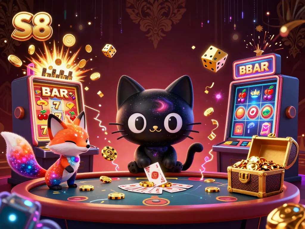 Experience exciting S8 gameplay at a vibrant cosmic casino table with enchanting characters.