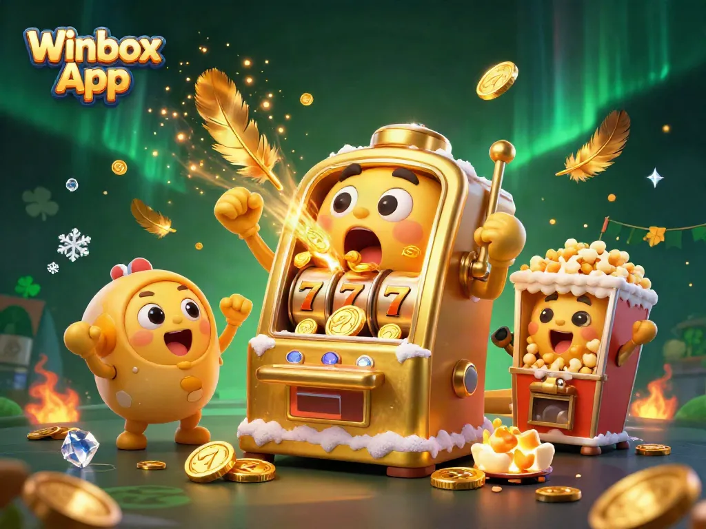Spin slots and win big with the Winbox App, featuring vibrant golden slot machines and exciting casino elements.