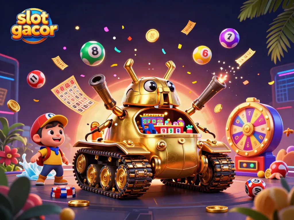 Experience the excitement of slot gacor with a dynamic casino scene and colorful elements.