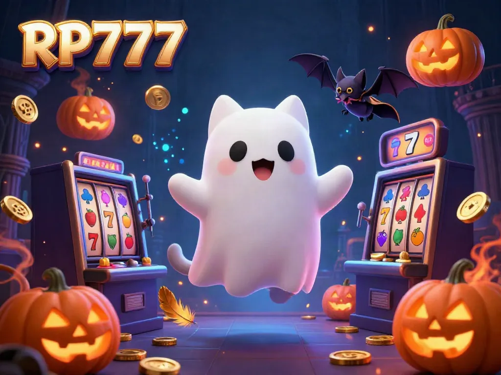 Experience the thrilling atmosphere of RP777 with a ghost cat and bat in a haunted casino.