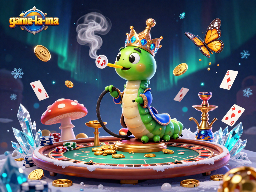 Engage with game-la-ma's innovative casino scene featuring a vibrant caterpillar hookah master.