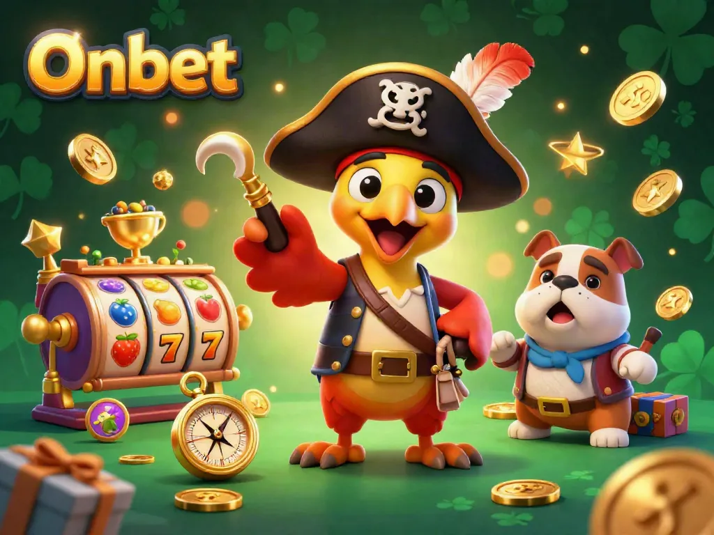 Experience thrilling jackpots and vibrant gameplay at Onbet with cartoon pirates and dynamic casino elements.