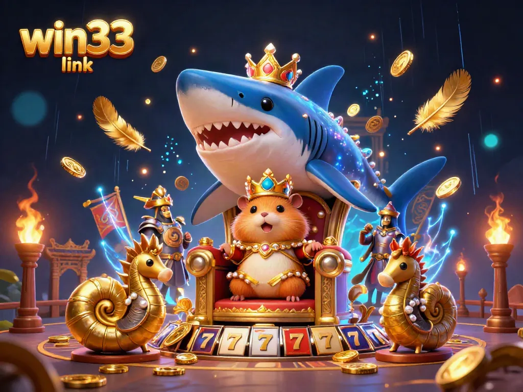 Engage with the win33 link platform's premier gaming features amidst the vibrant visuals of a high-stakes casino scene.