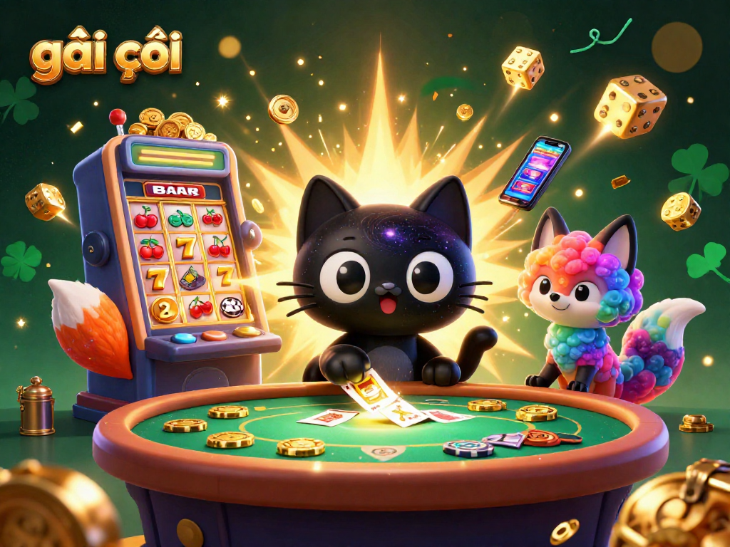 Join the cosmic fun with gái gọi as the black hole cat pulls casino winnings in this vibrant illustration.