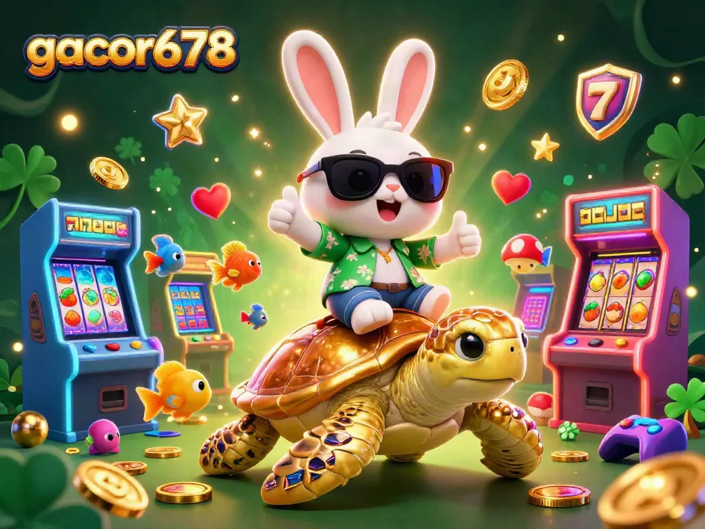 Engage with gacor678’s thrilling slots scene featuring a lucky rabbit and golden turtle in vibrant casino art.