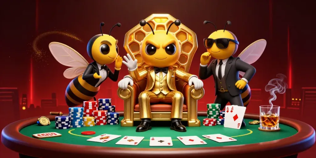 Experience action at sites like pulsz with this vibrant casino scene featuring a mob boss and game elements.