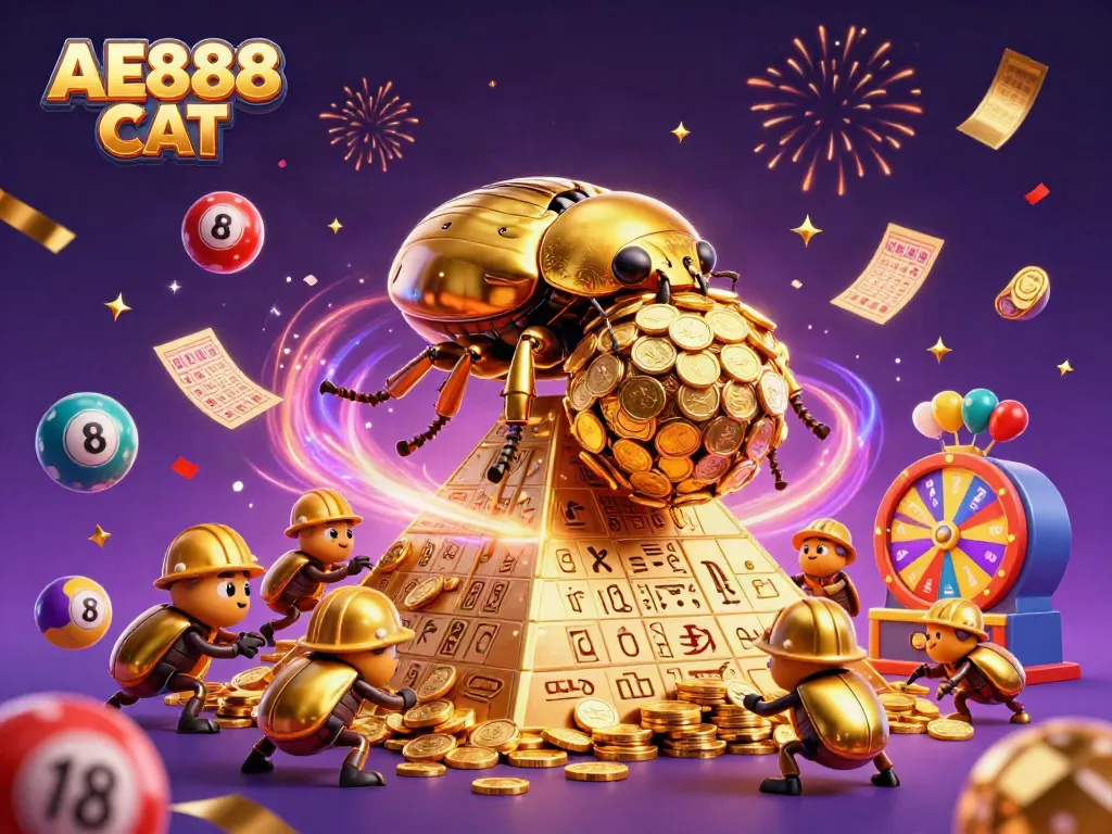 Experience excitement with AE888 CAT through a vibrant, 3D casino-themed illustration.