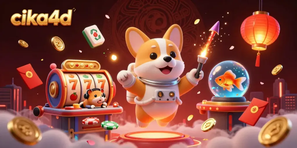 Play Cika4D in a vibrant space station casino filled with floating poker chips and gold coins.