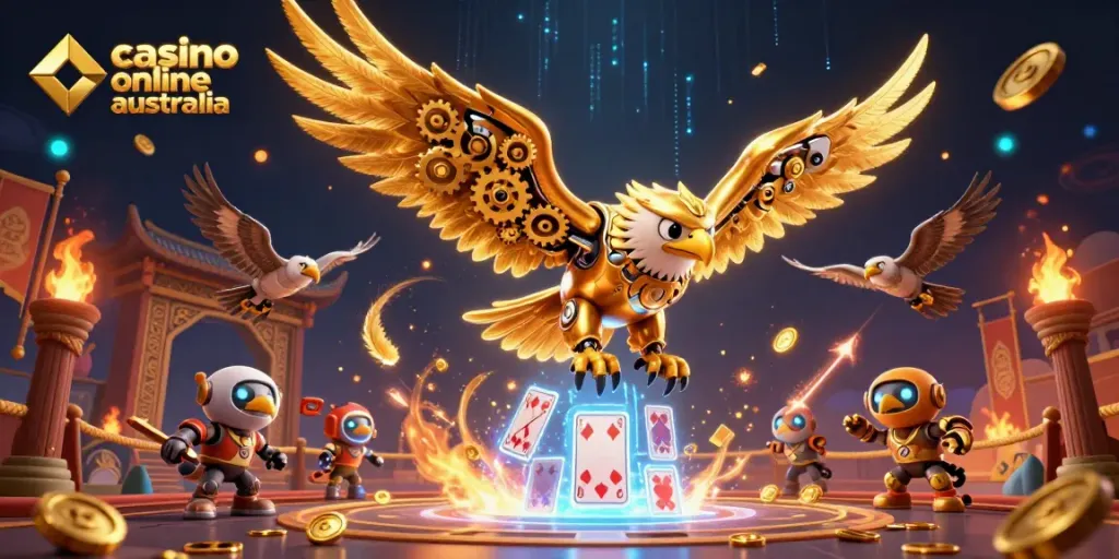Experience excitement with casino online australia's vibrant 3D scene filled with dynamic gambling elements.