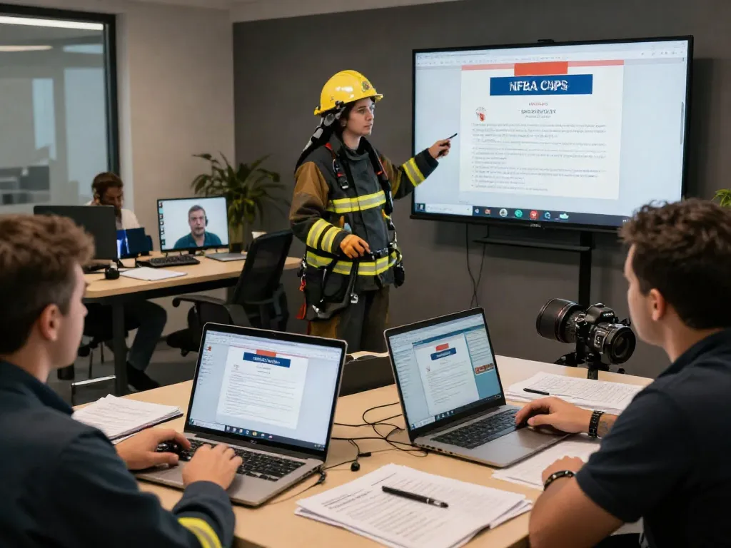 CFPS Certification Saudi Arabia training session with professionals learning online about fire safety.