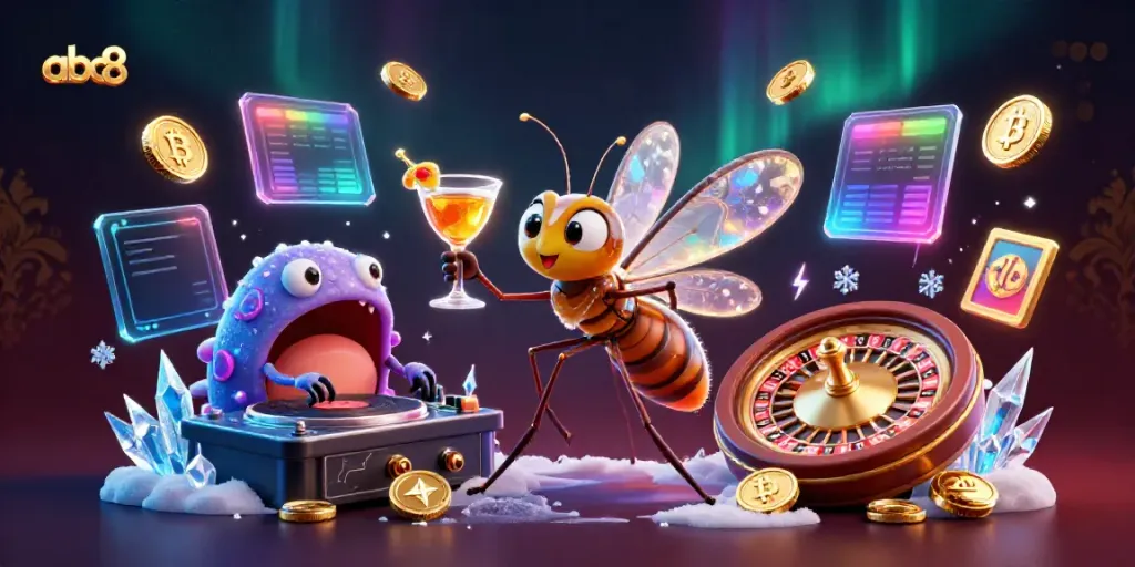 Experience the thrilling world of abc8 with a vibrant casino scene showcasing unique characters and classic gaming elements.