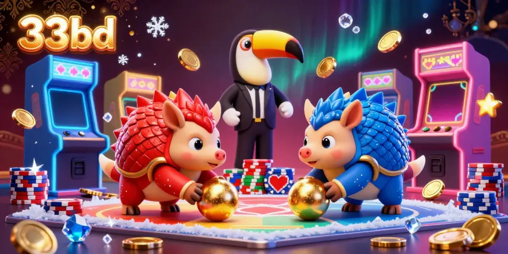 Engage with thrilling games at 33bd, where vibrant pangolin rivals compete amid poker chips.