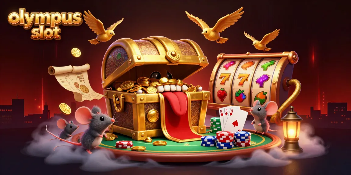 Menang besar di olympus slot dengan simbol slot menarik dan tumpukan chip poker penuh warna.