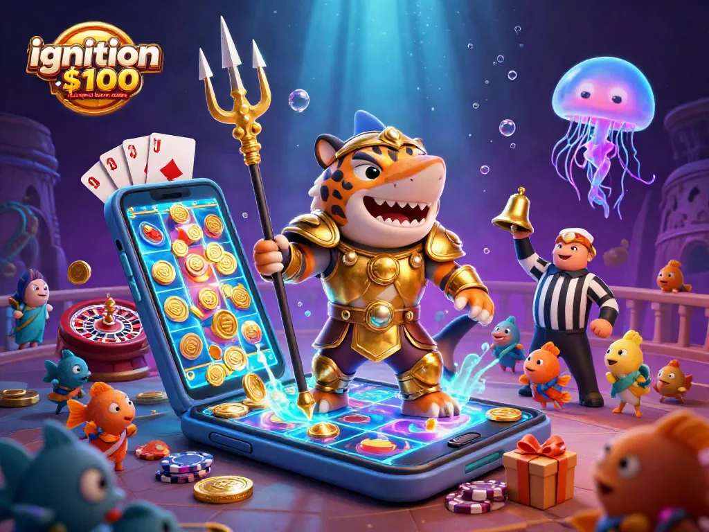 Win big with ignition casino $100 no deposit bonus codes in this vibrant 3D scene featuring underwater action.