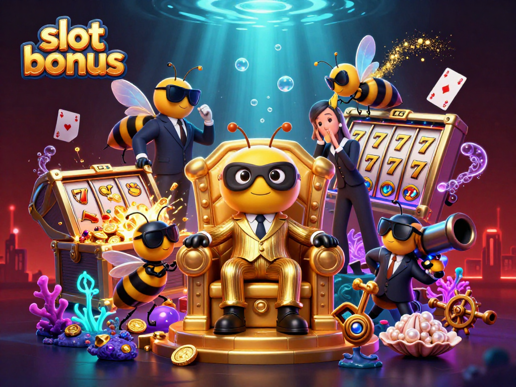 Experience thrilling action with slot bonus in a vibrant 3D casino scene filled with treasures.