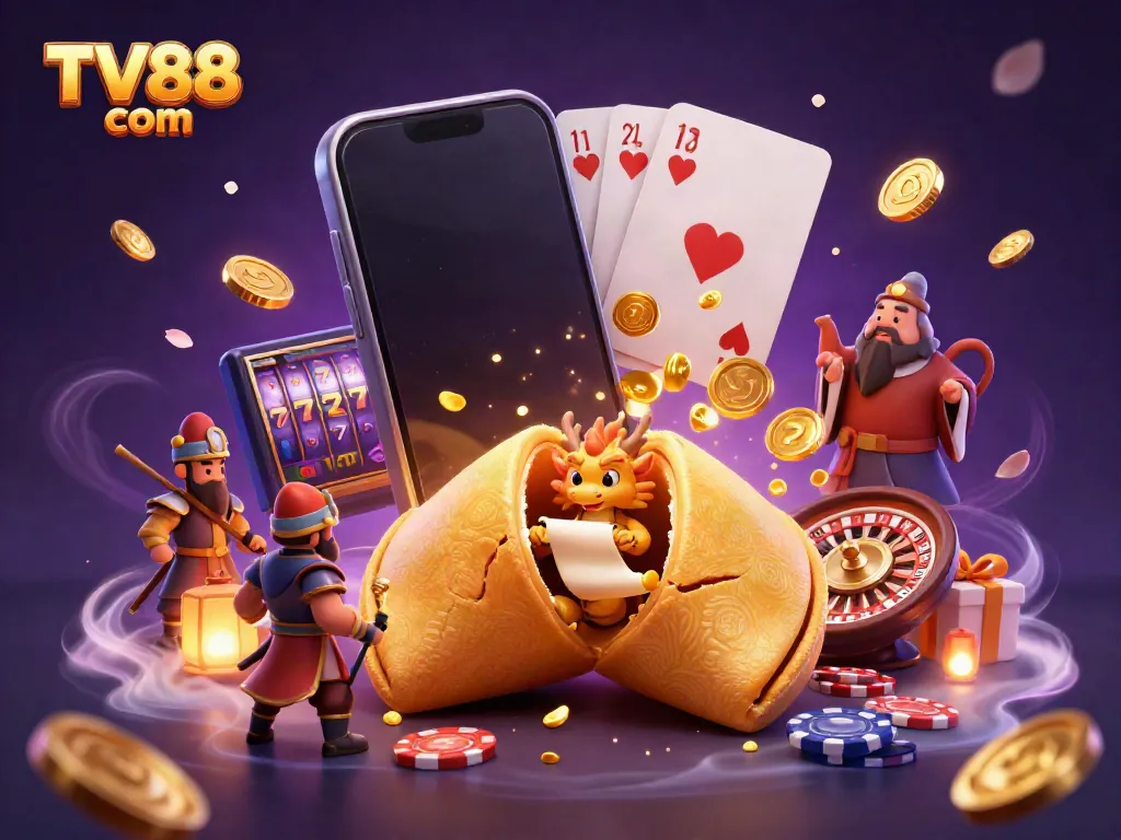 Experience thrilling gameplay with TV88 com, featuring a vibrant scene of cartoon characters and gambling elements