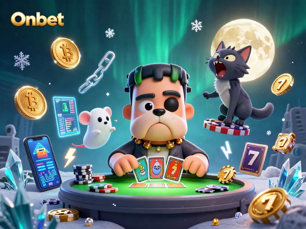 Engage with Onbet's thrilling card game action featuring a whimsical scene with lively characters.
