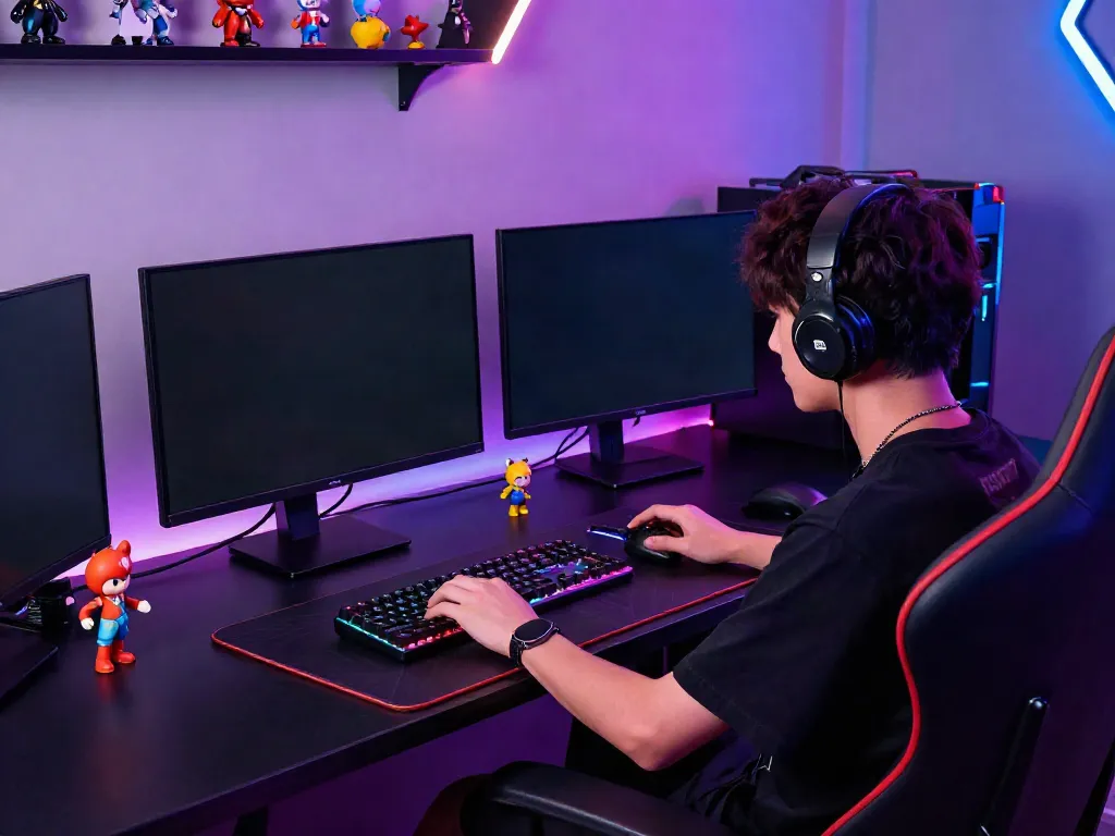Engaging gaming setup showcasing Slot MAHJONGJP88 with vibrant lighting and accessories.
