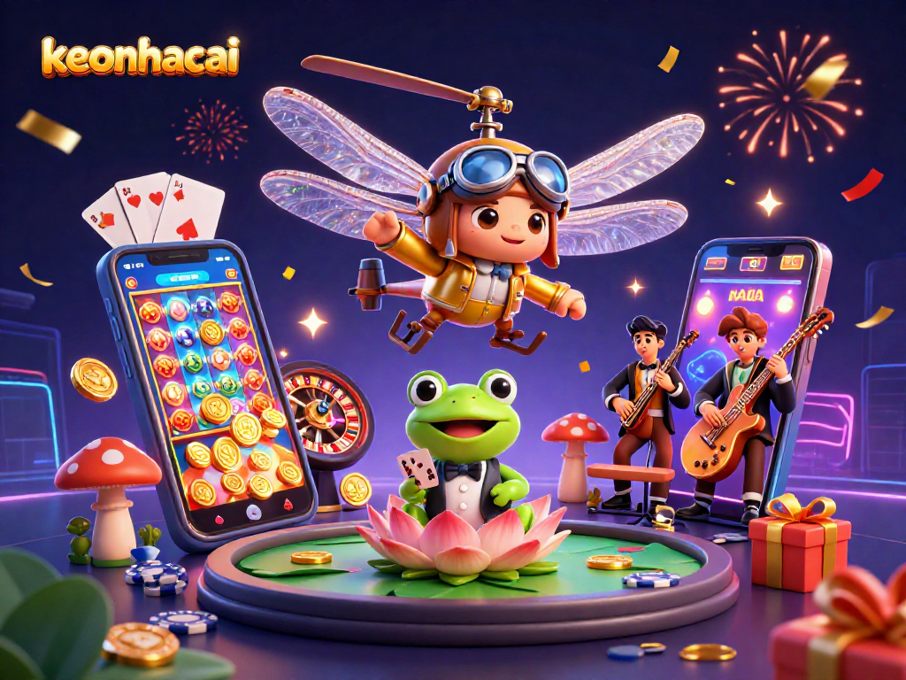 Experience thrilling gameplay at keonhacai with vibrant casino action featuring a dragonfly pilot and frog croupier.
