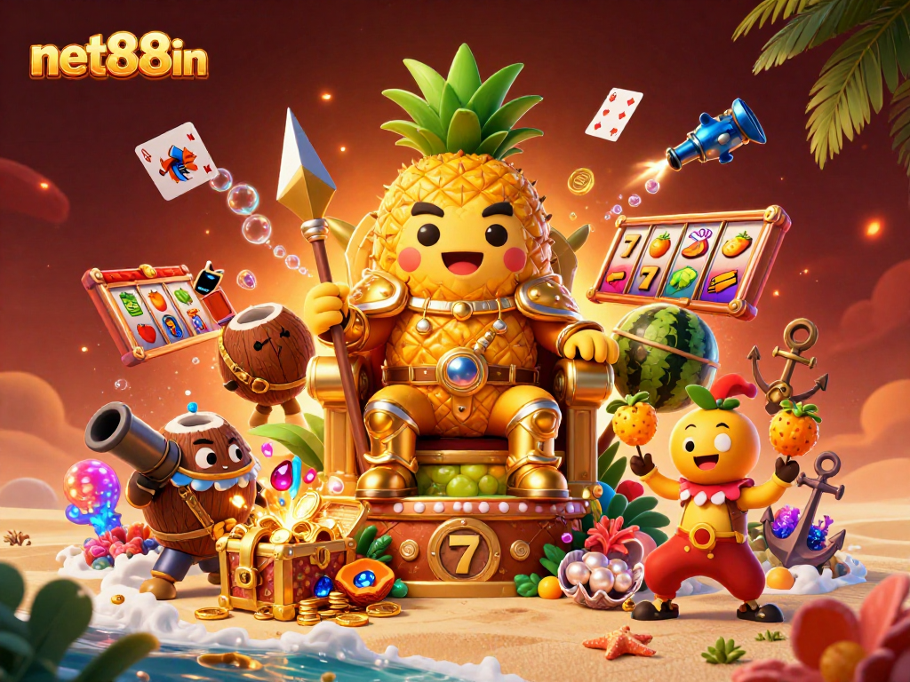 Experience vibrant action with net88in as the pineapple king rules a colorful beach casino.