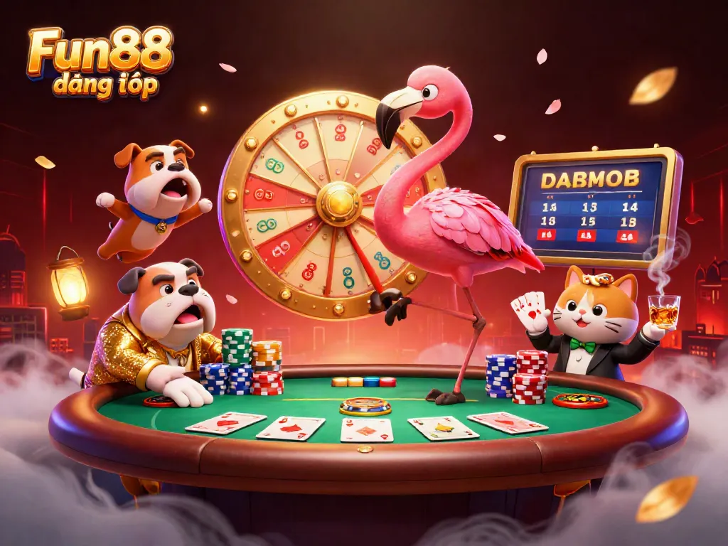 Experience Fun88 đăng nhập with vibrant gaming excitement in a lively 3D casino scene.