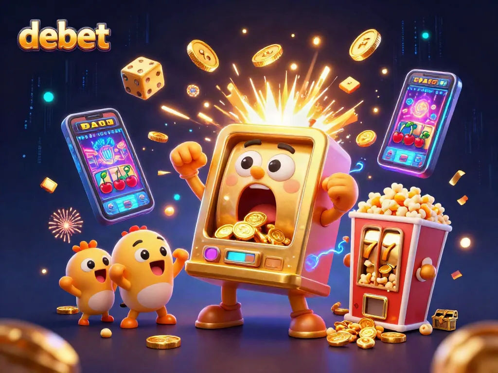 Experience debet's thrilling jackpot excitement with animated slot machines and glimmering coins.