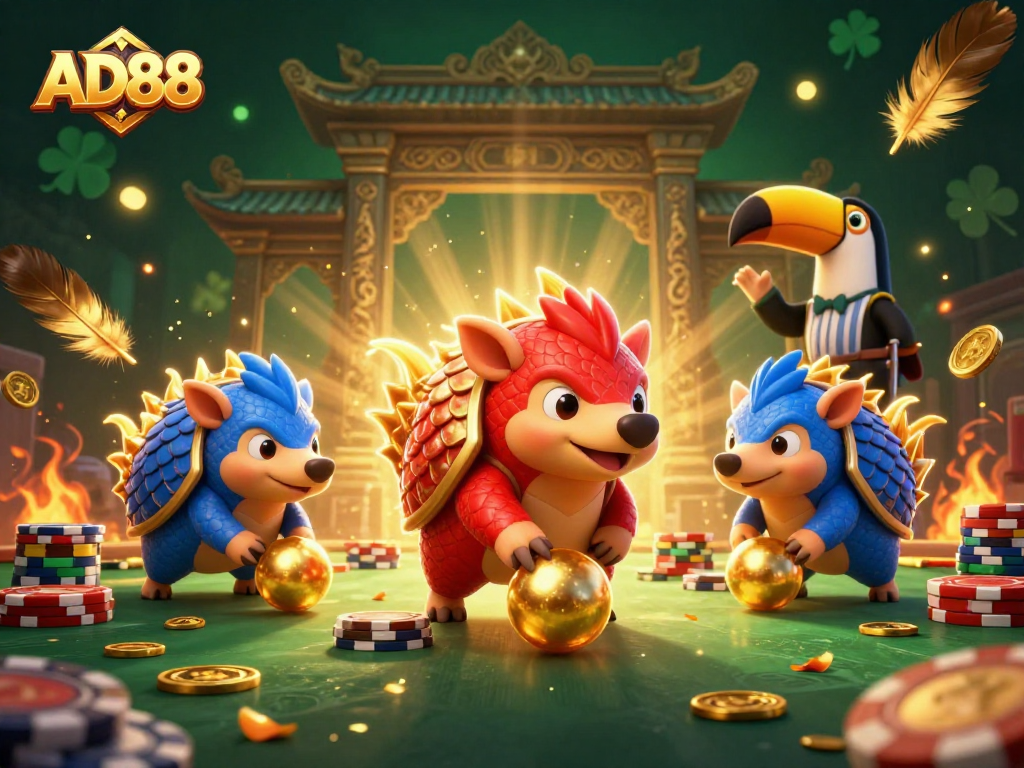 Spin into winnings with AD88’s thrilling casino adventure featuring playful pangolins.