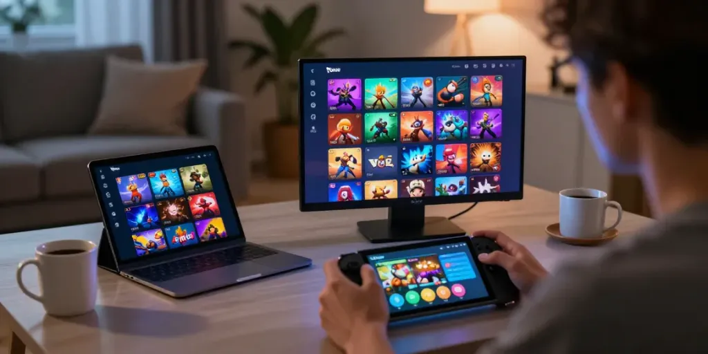 Engaged player enjoying Yono Games on a smartphone in a cozy setting