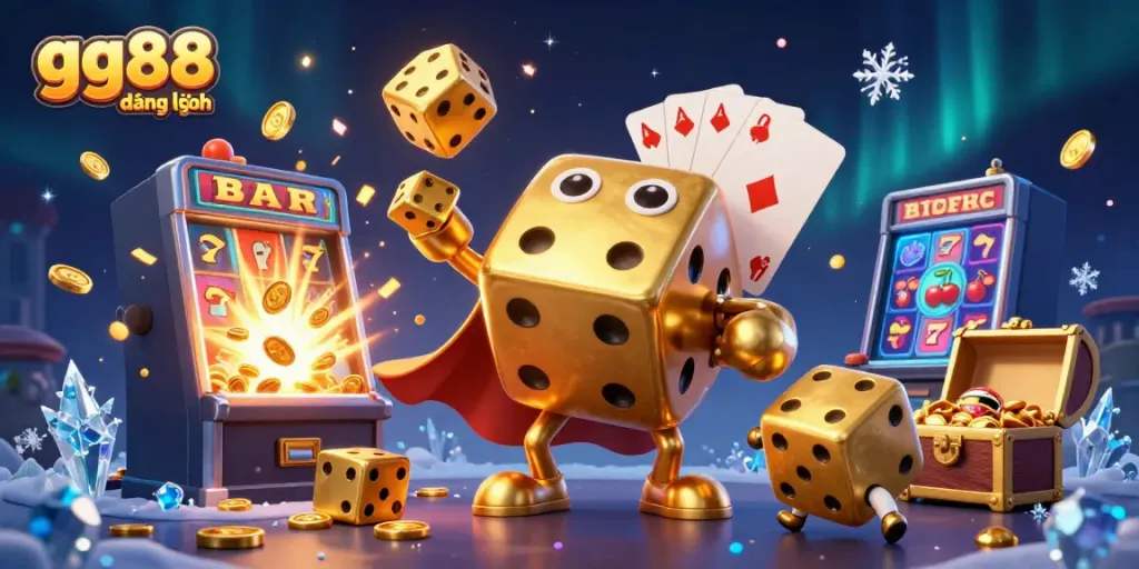 Engage with gg88 đăng nhập as a playful golden dice golem showcases an explosive casino experience