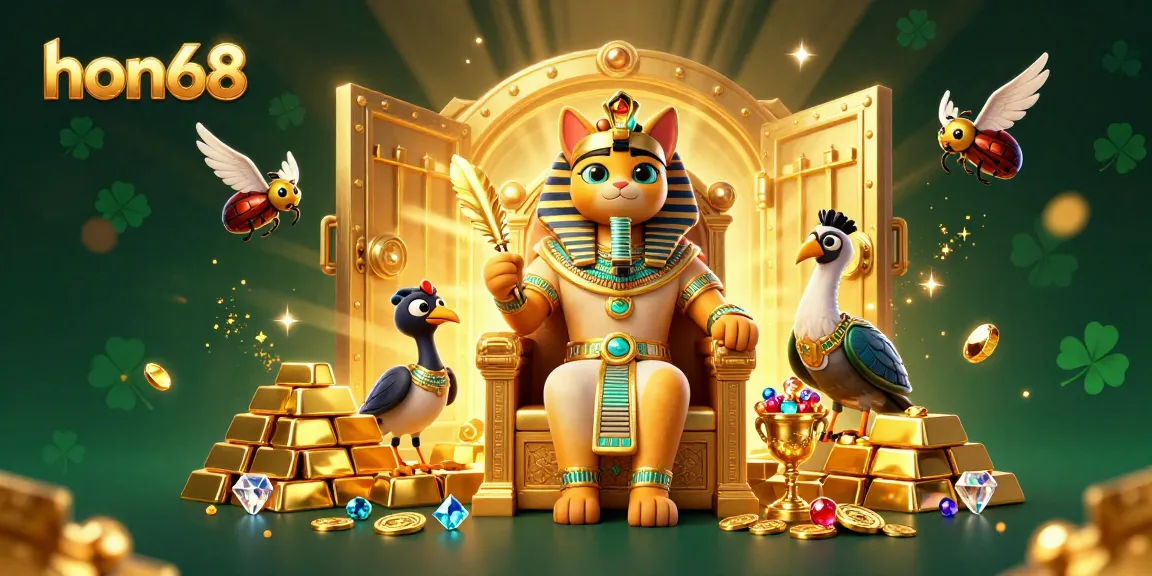 Join the action at hon68 as the pharaoh cat rewards players with golden treasures in an engaging casino scene.