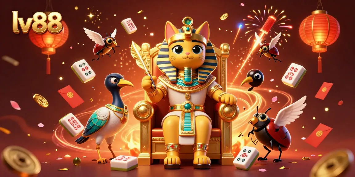 Experience the engaging excitement of lv88's gaming realm with dazzling pharaoh cat and vibrant casino elements.